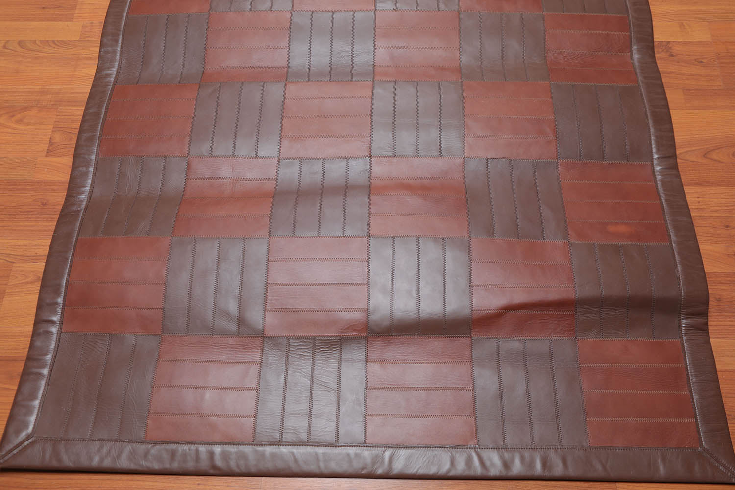 4x6 Brown, , Color Hand Woven Checked 100% Leather Traditional Oriental Rug