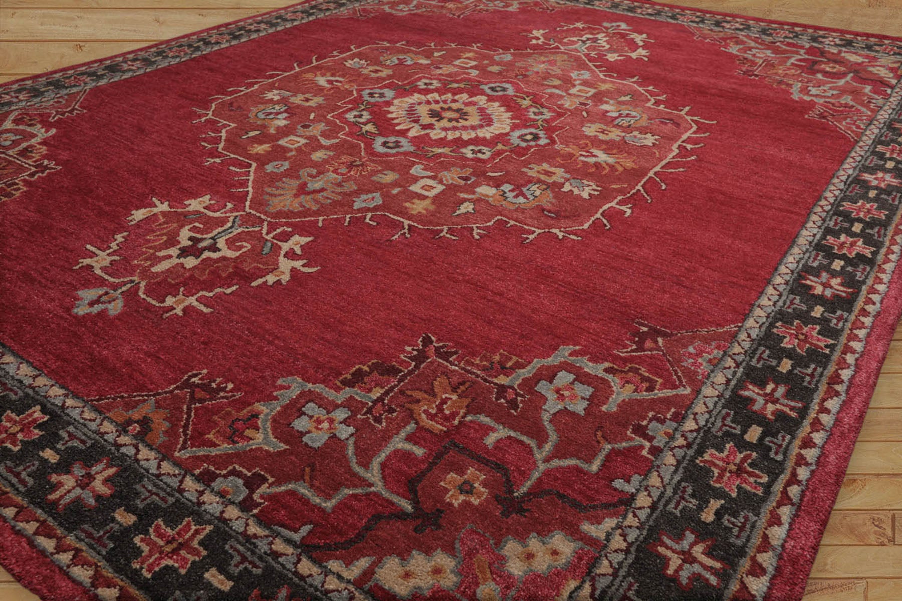 Multi Size Pomegranate Dark Gray Beige Color Hand Tufted All-Over 100% Wool Transitional Oriental Rug