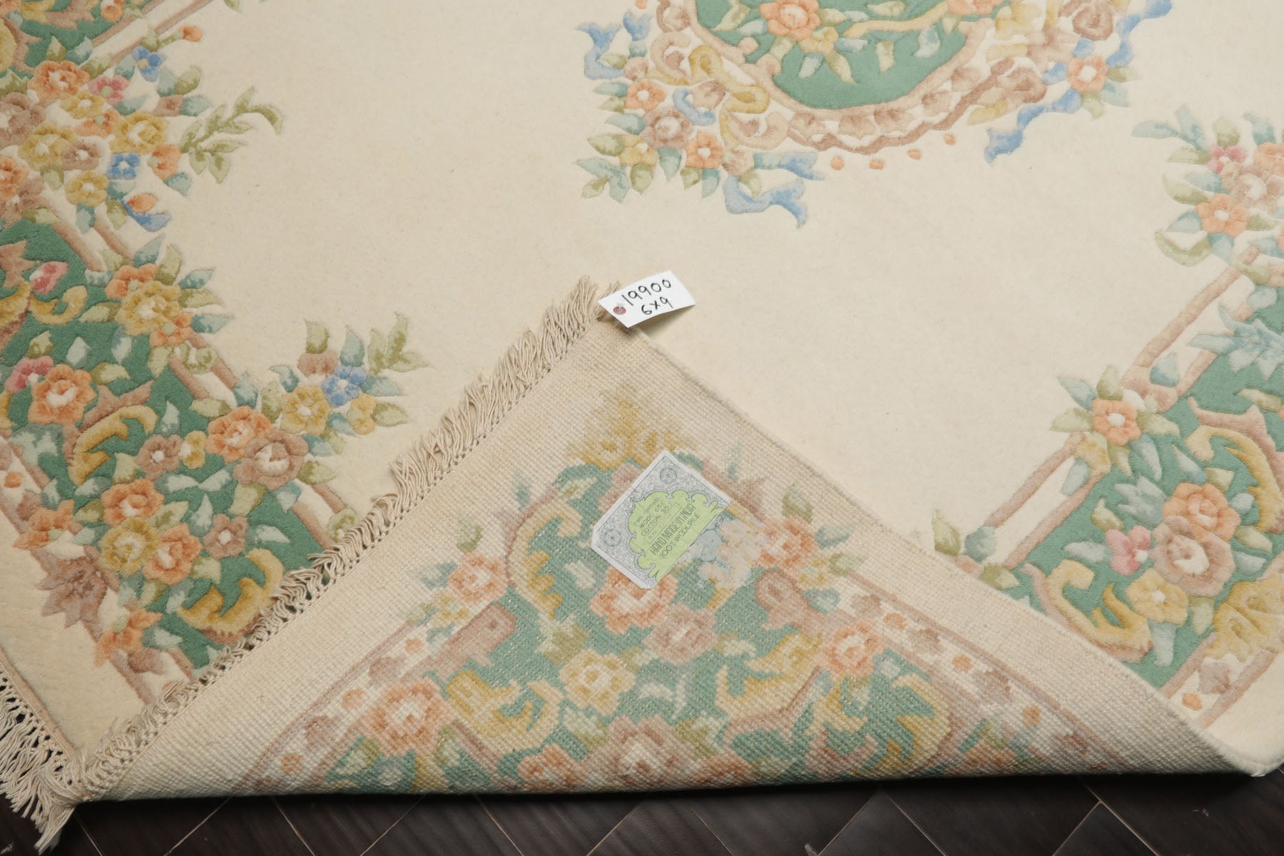 6x9 Ivory, Aqua, Peach Color Hand Knotted Aubusson Savonnerie Wool Traditional Oriental Rug