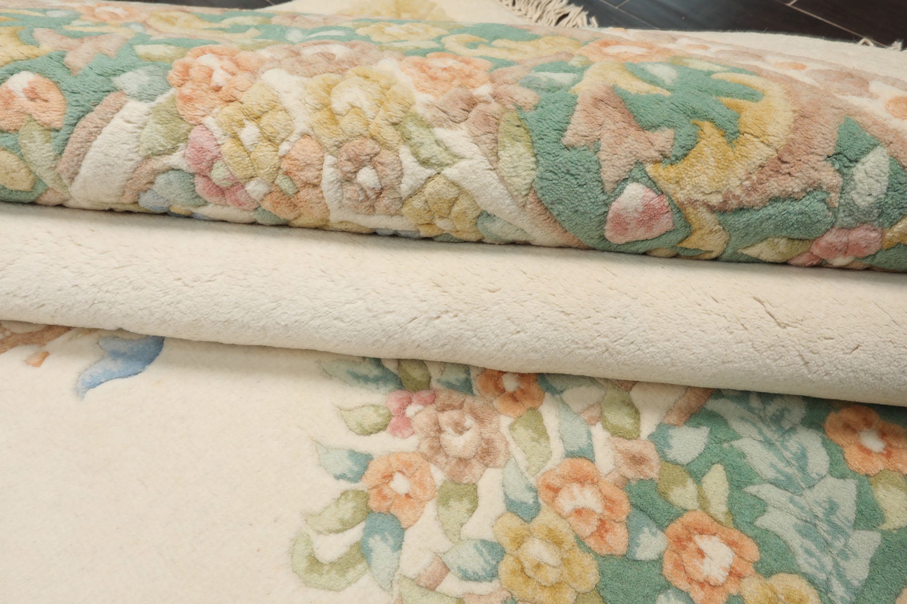 6x9 Ivory, Aqua, Peach Color Hand Knotted Aubusson Savonnerie Wool Traditional Oriental Rug