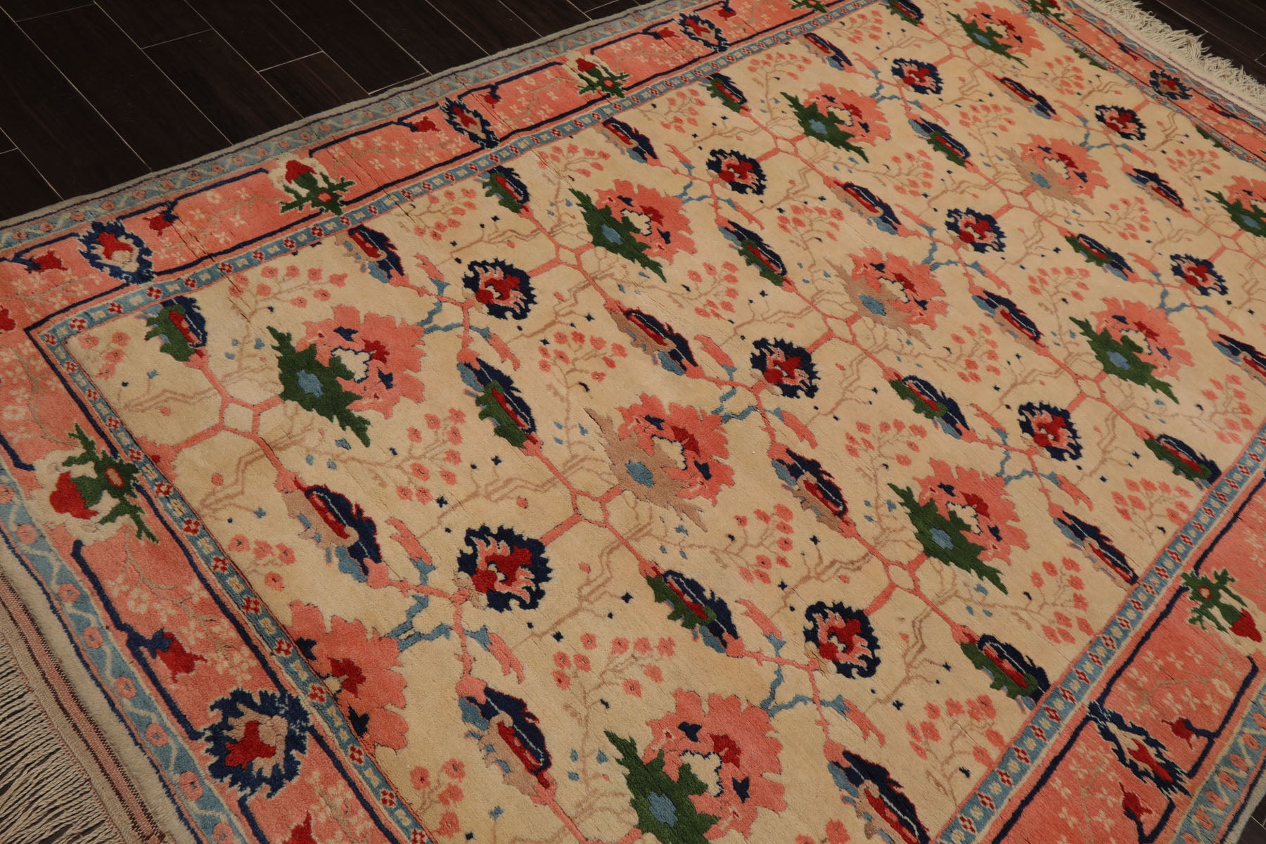 6x9 Ivory, Blush, Green Color Hand Knotted Oushak Wool Arts & Crafts Oriental Rug