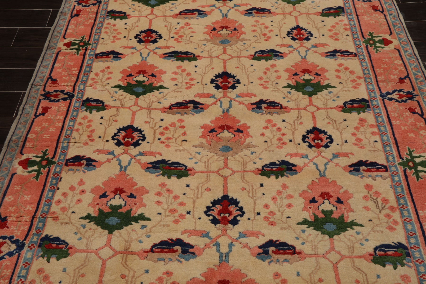 6x9 Ivory, Blush, Green Color Hand Knotted Oushak Wool Arts & Crafts Oriental Rug