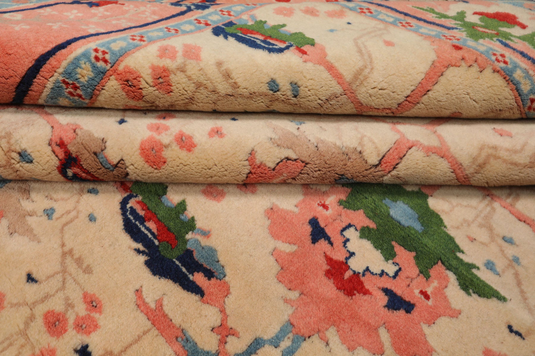 6x9 Ivory, Blush, Green Color Hand Knotted Oushak Wool Arts & Crafts Oriental Rug