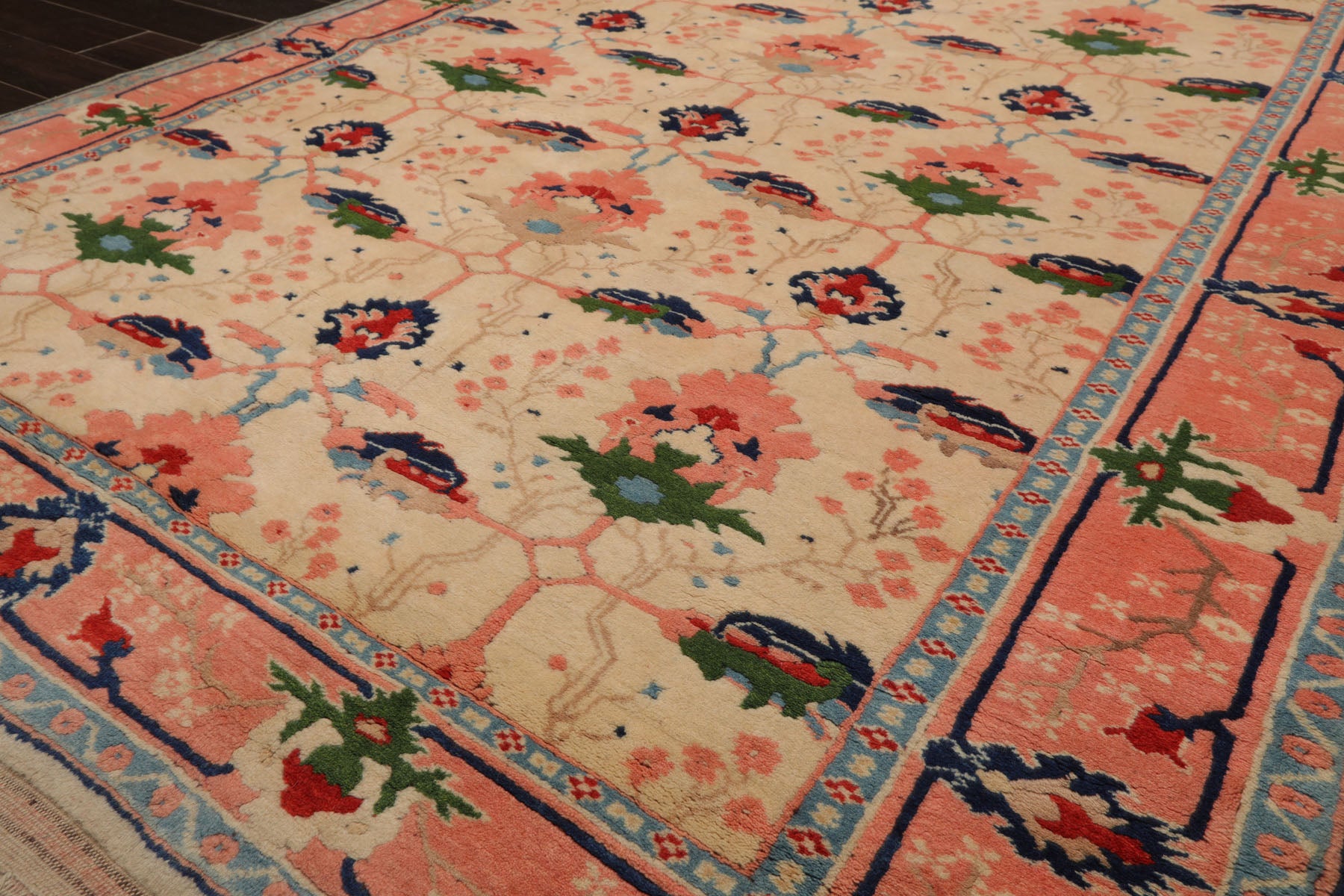 6x9 Ivory, Blush, Green Color Hand Knotted Oushak Wool Arts & Crafts Oriental Rug