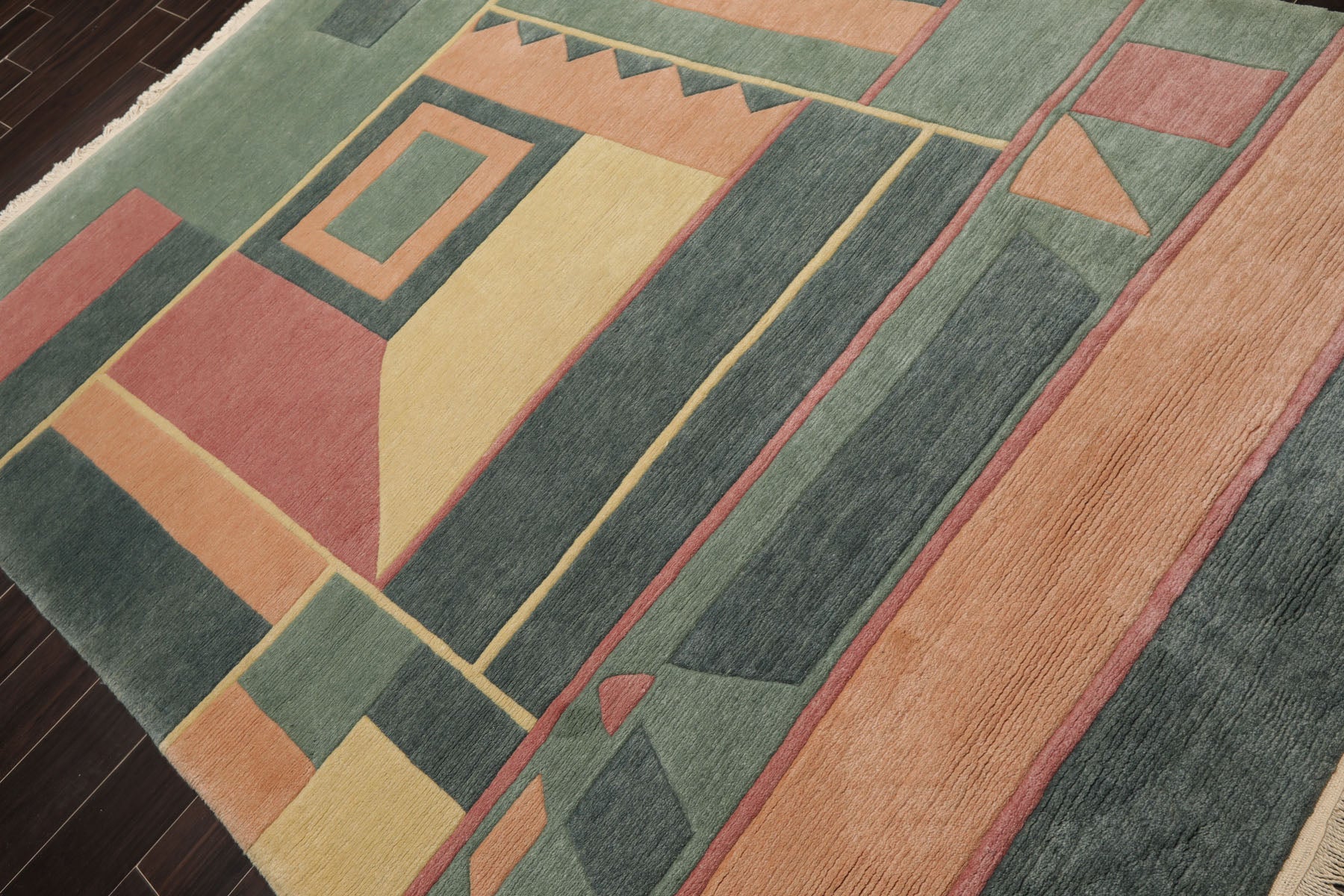 5x8 Teal, Rose, Peach Color Hand Knotted Tibetan New Zealand Wool Modern & Contemporary Oriental Rug