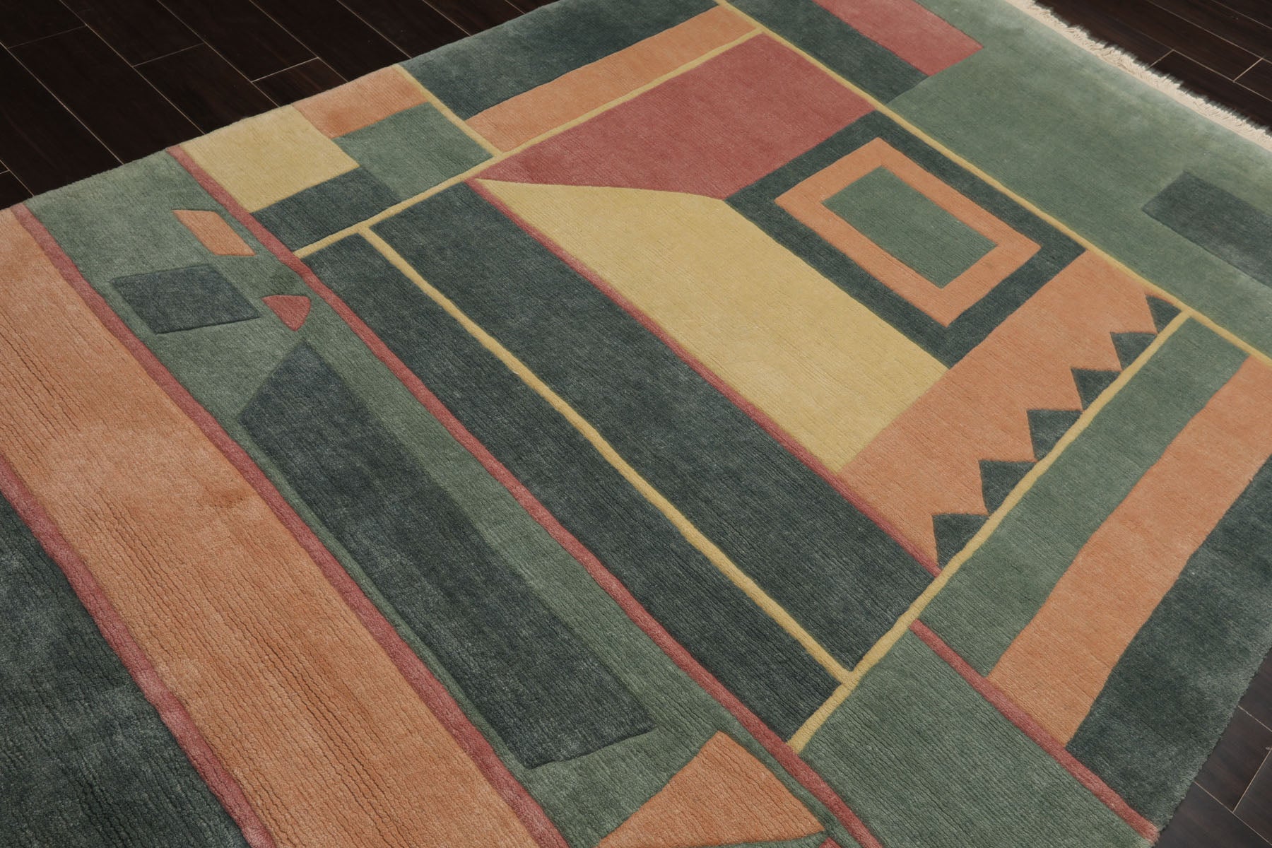 5x8 Teal, Rose, Peach Color Hand Knotted Tibetan New Zealand Wool Modern & Contemporary Oriental Rug