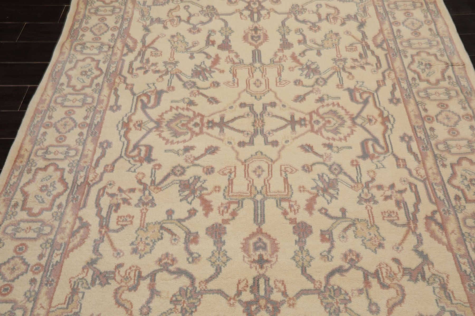 6x9 Ivory, Rose, Gray Color Hand Knotted Oushak New Zealand Wool Traditional Oriental Rug