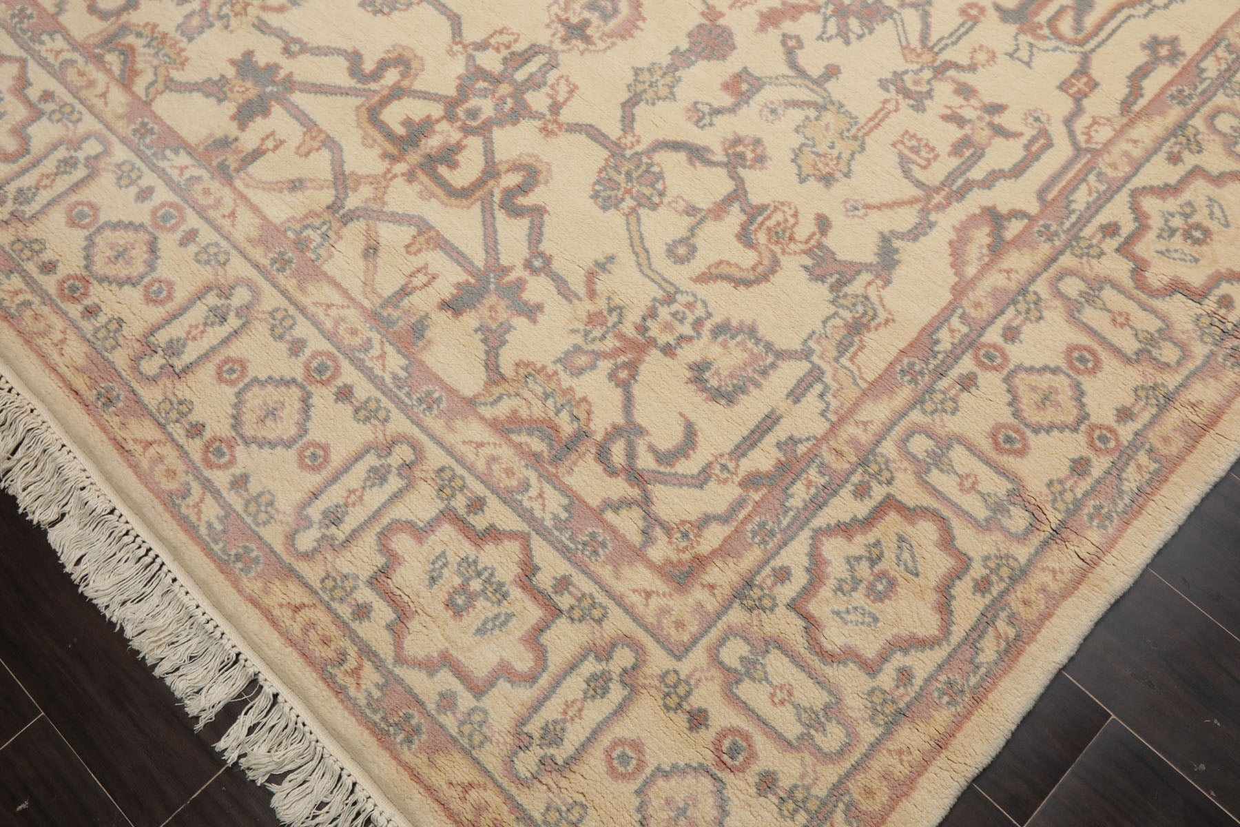 6x9 Ivory, Rose, Gray Color Hand Knotted Oushak New Zealand Wool Traditional Oriental Rug