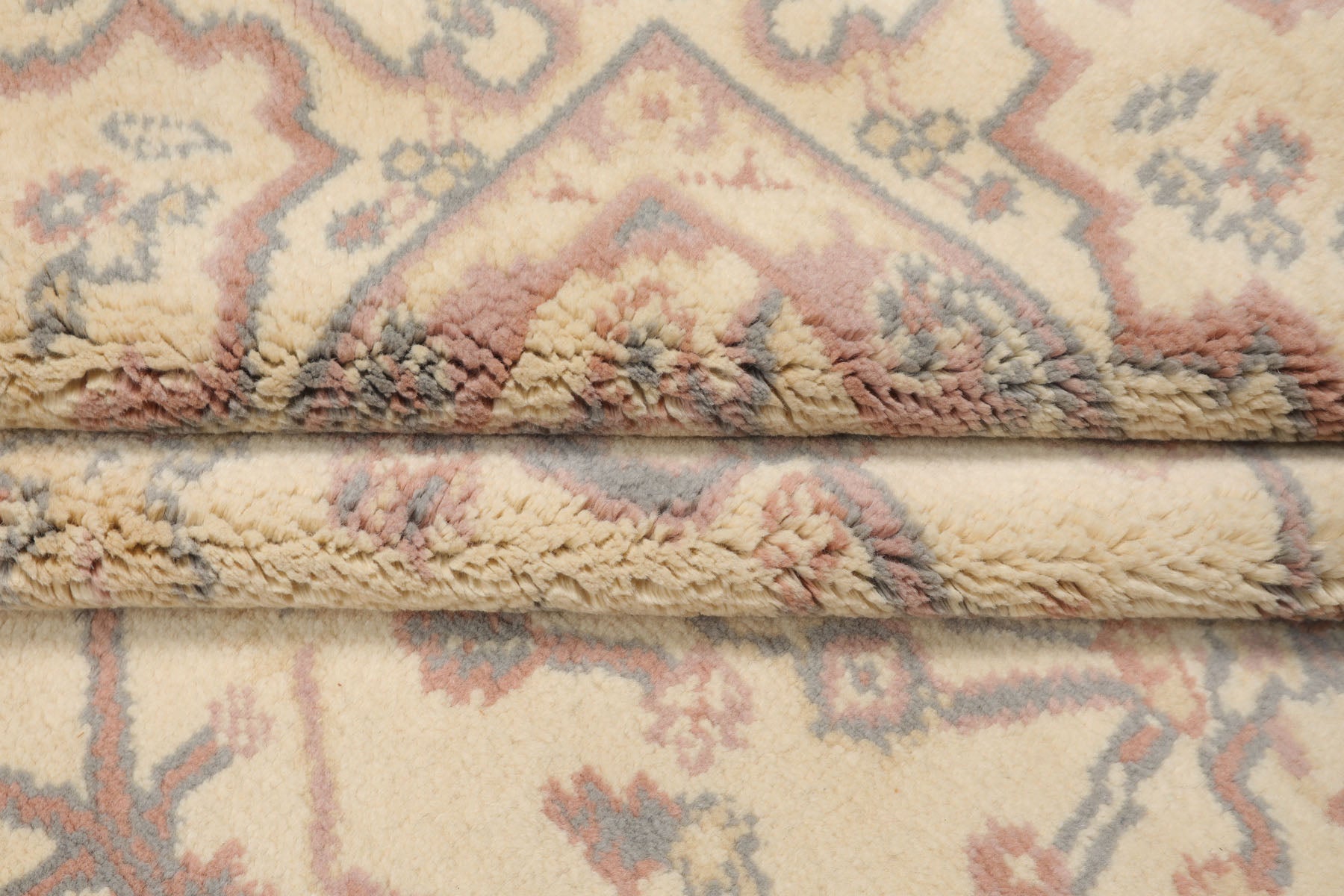6x9 Ivory, Rose, Gray Color Hand Knotted Oushak New Zealand Wool Traditional Oriental Rug