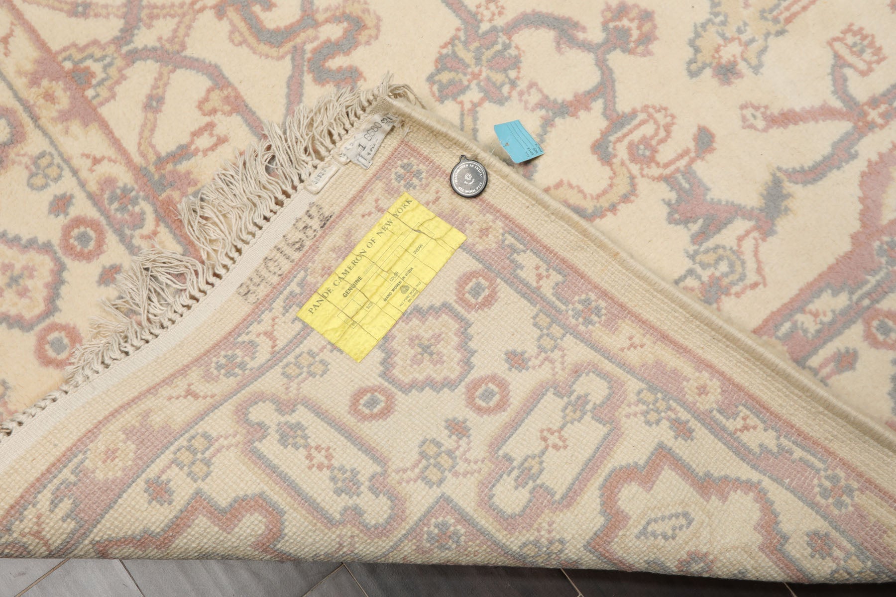 6x9 Ivory, Rose, Gray Color Hand Knotted Oushak New Zealand Wool Traditional Oriental Rug