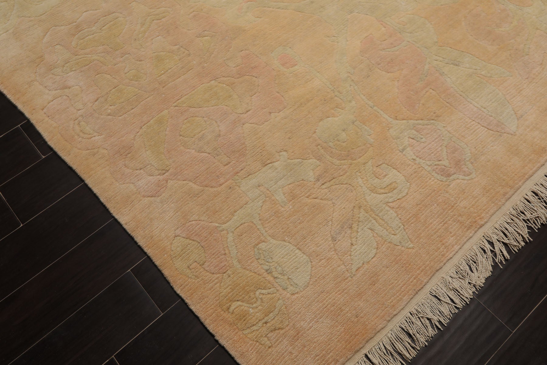 9x6 Beige, Peach, Rose Color Hand Knotted Tibetan New Zealand Wool Art Deco Oriental Rug