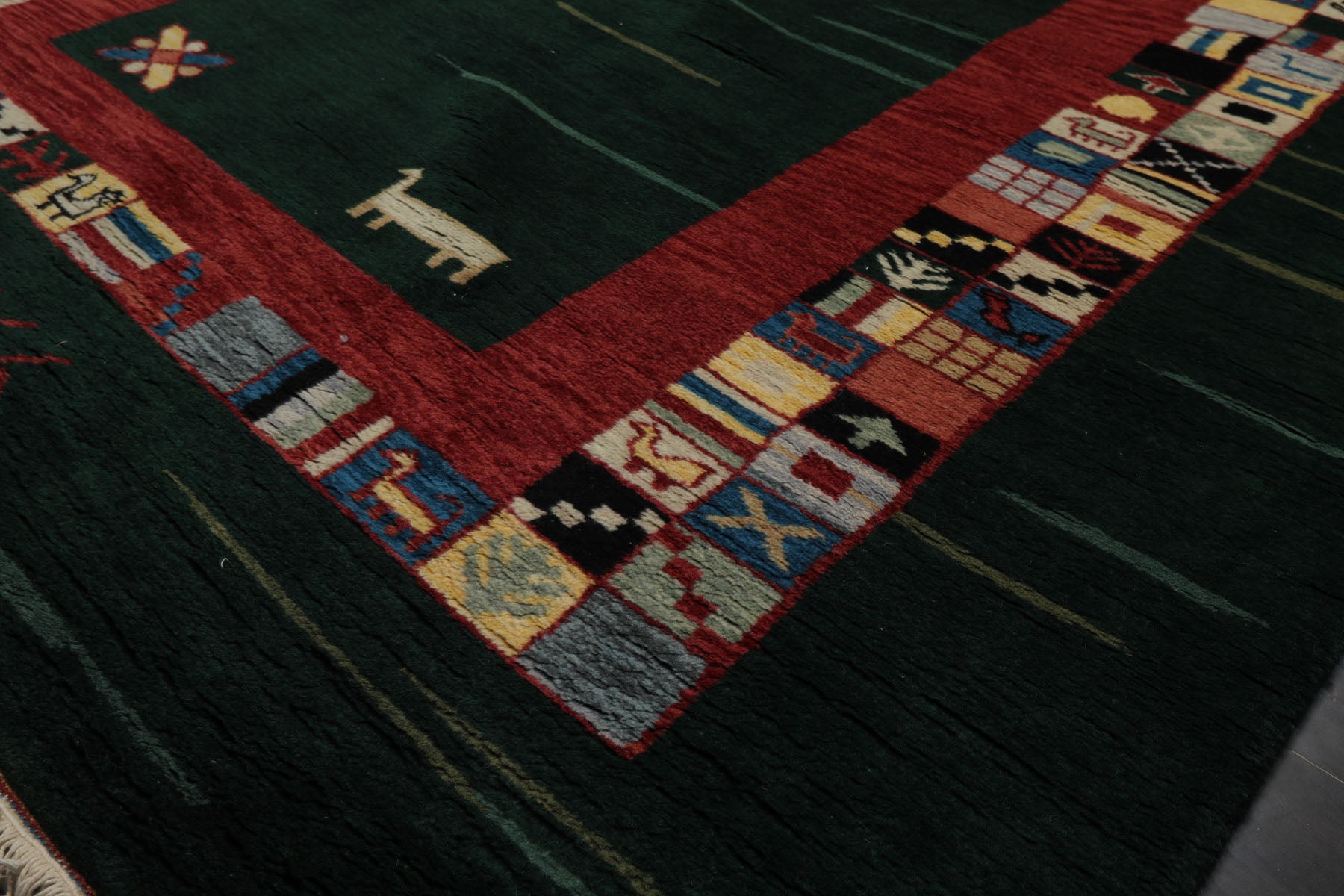 6x8 Green, Rust, Ivory Color Hand Knotted Gabbeh New Zealand Wool Tribal Oriental Rug