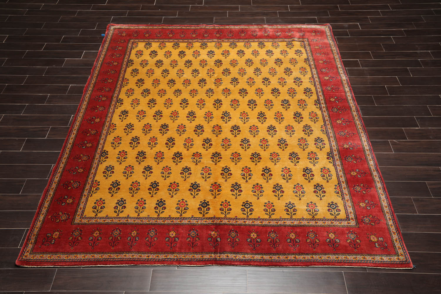 8x10 Gold, Rust, Blue Color Hand Knotted All-Over 100% Wool Traditional Oriental Rug