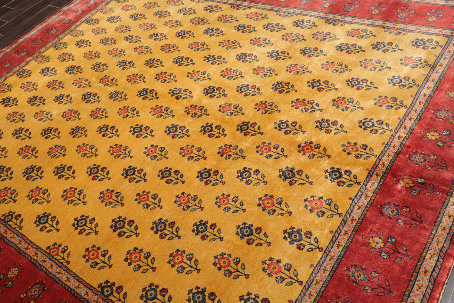 8x10 Gold, Rust, Blue Color Hand Knotted All-Over 100% Wool Traditional Oriental Rug