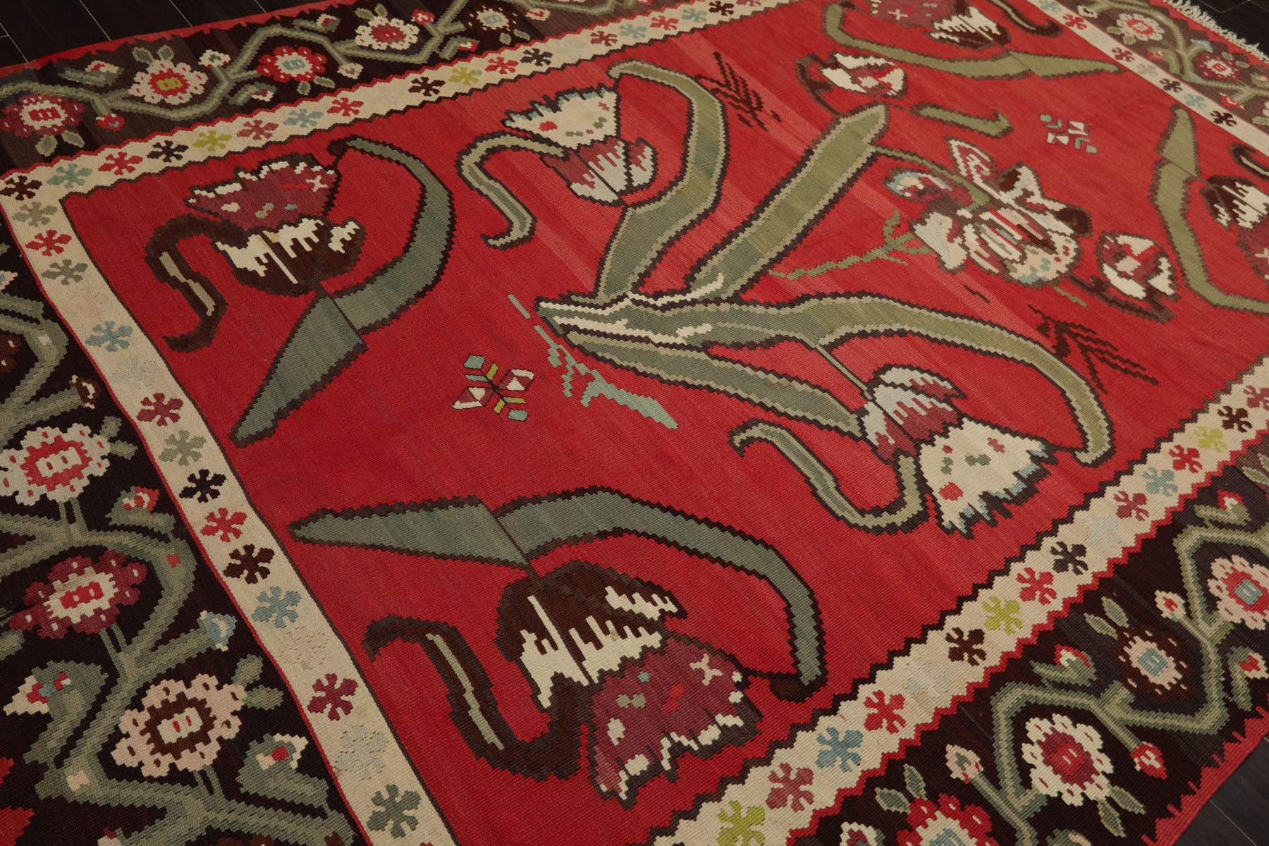 6x10 Raspberry, Rose, Ivory Color Hand Woven Kilim Wool Tribal Oriental Rug