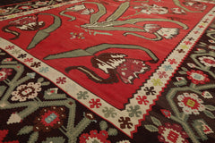 6x10 Raspberry, Rose, Ivory Color Hand Woven Kilim Wool Tribal Oriental Rug