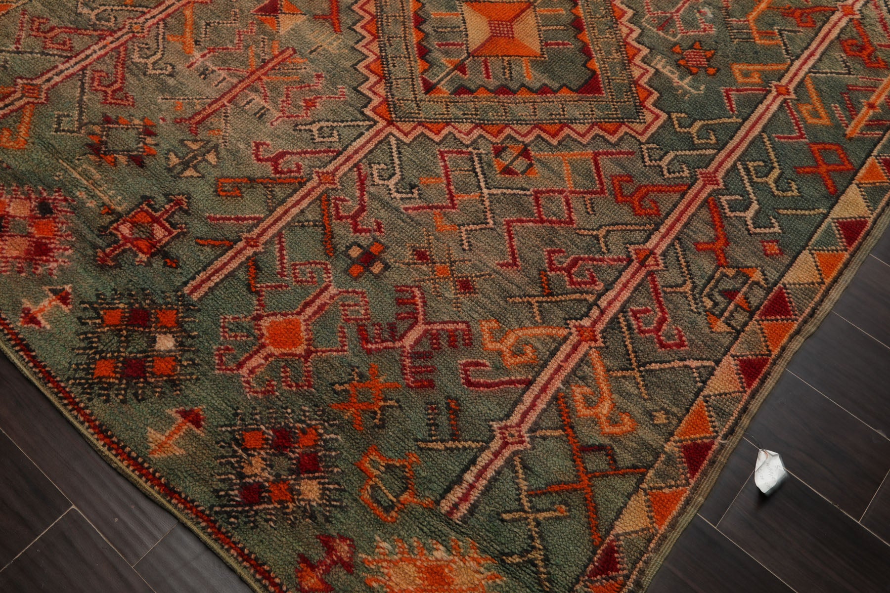 5x10 Celadon, Orange, Red Color Hand Knotted Antique Moroccan Wool Arts & Crafts Oriental Rug
