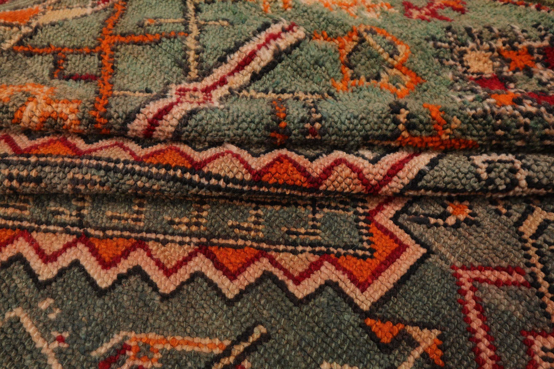 5x10 Celadon, Orange, Red Color Hand Knotted Antique Moroccan Wool Arts & Crafts Oriental Rug