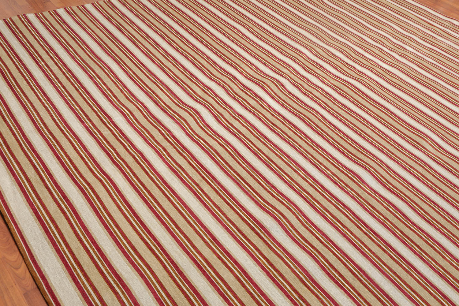 9x12 Beige, Tan, Burgundy Color Machine Made Striped 100% Cotton Traditional Oriental Rug