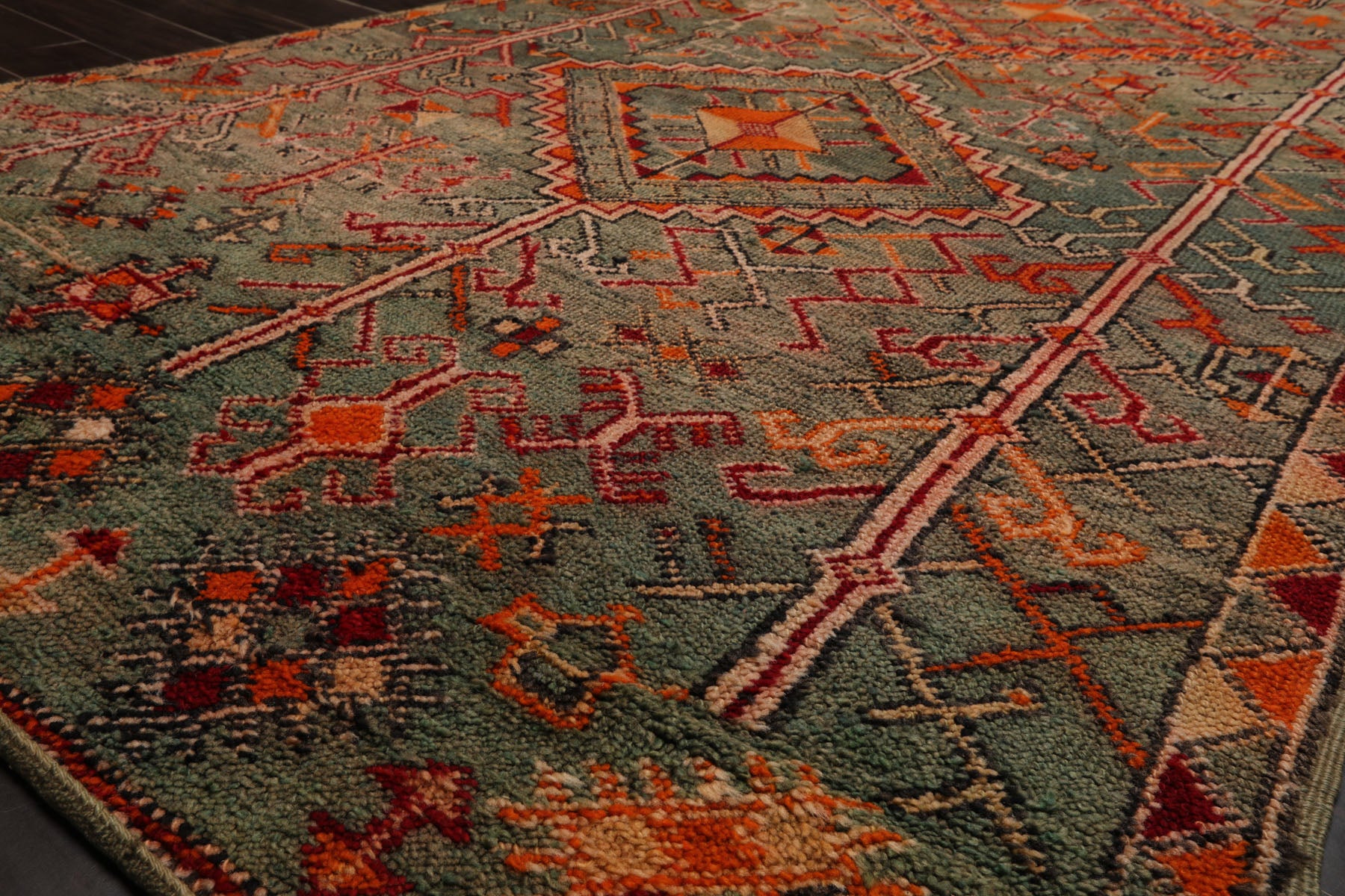 5x10 Celadon, Orange, Red Color Hand Knotted Antique Moroccan Wool Arts & Crafts Oriental Rug