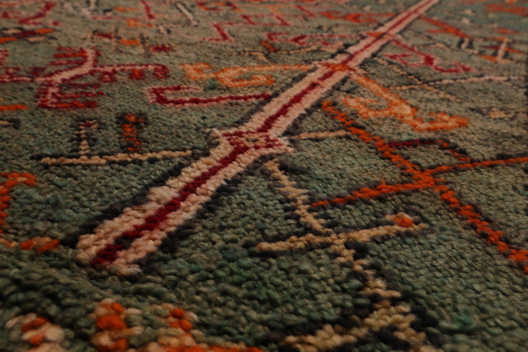 5x10 Celadon, Orange, Red Color Hand Knotted Antique Moroccan Wool Arts & Crafts Oriental Rug
