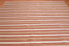 9x12 Beige, Tan, Burgundy Color Machine Made Striped 100% Cotton Traditional Oriental Rug