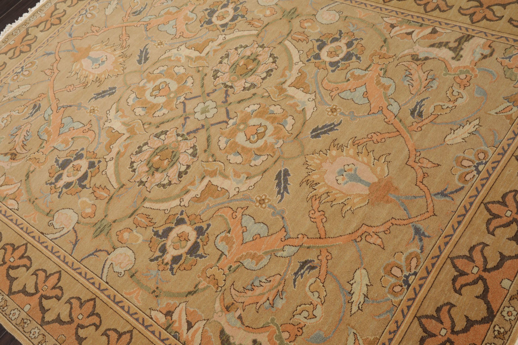 6x7 Khaki, Light Peach, Ivory Color Hand Knotted Aubusson Savonnerrie Wool Traditional Oriental Rug