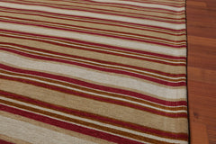 9x12 Beige, Tan, Burgundy Color Machine Made Striped 100% Cotton Traditional Oriental Rug