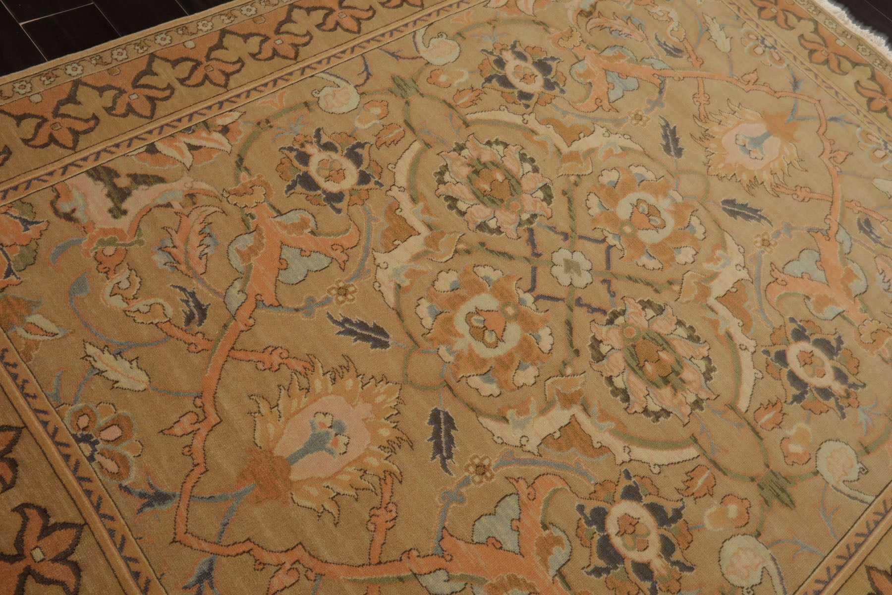 6x7 Khaki, Light Peach, Ivory Color Hand Knotted Aubusson Savonnerrie Wool Traditional Oriental Rug