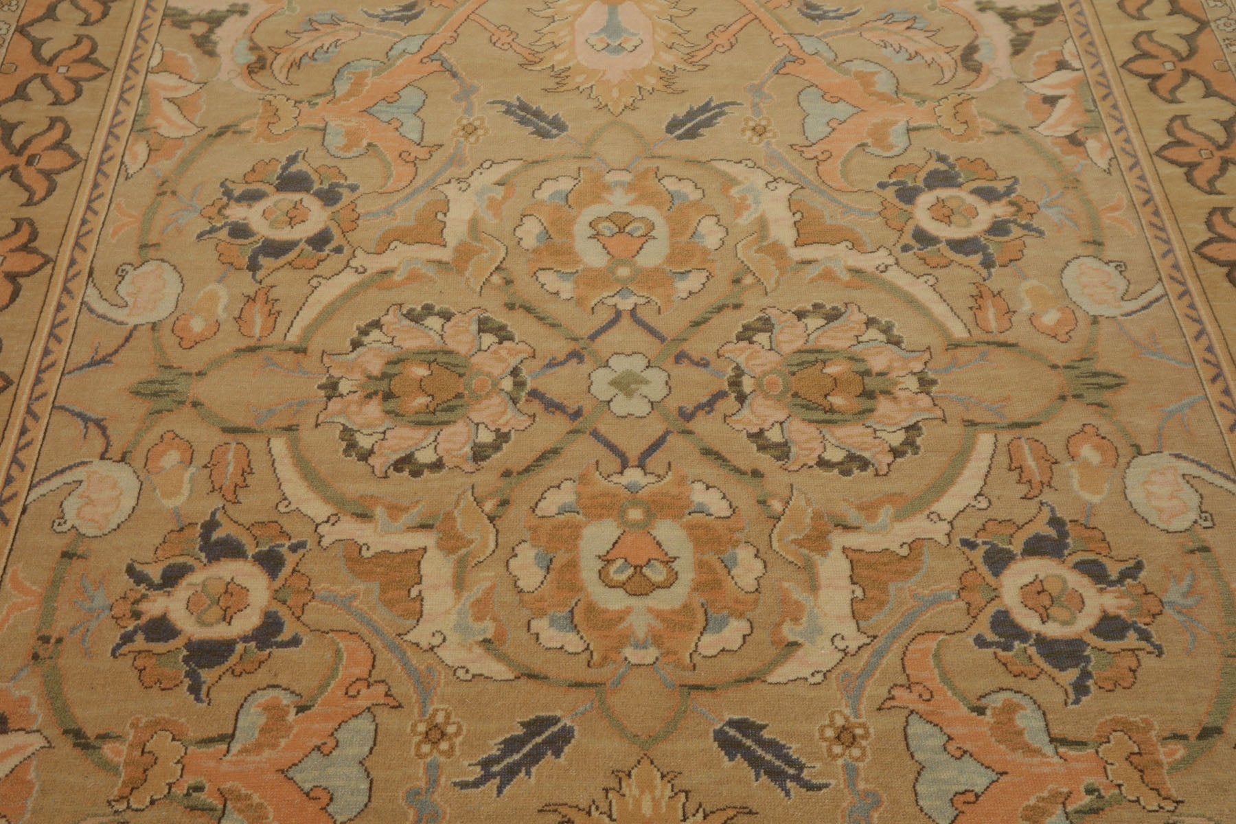 6x7 Khaki, Light Peach, Ivory Color Hand Knotted Aubusson Savonnerrie Wool Traditional Oriental Rug