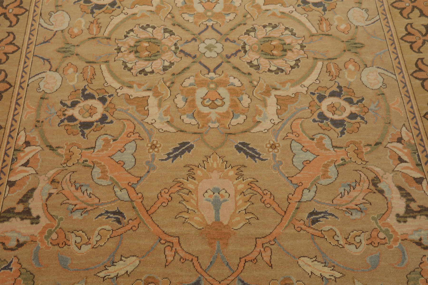 6x7 Khaki, Light Peach, Ivory Color Hand Knotted Aubusson Savonnerrie Wool Traditional Oriental Rug