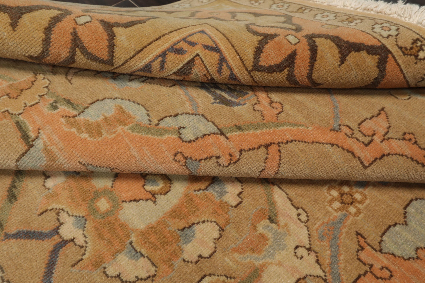 6x7 Khaki, Light Peach, Ivory Color Hand Knotted Aubusson Savonnerrie Wool Traditional Oriental Rug