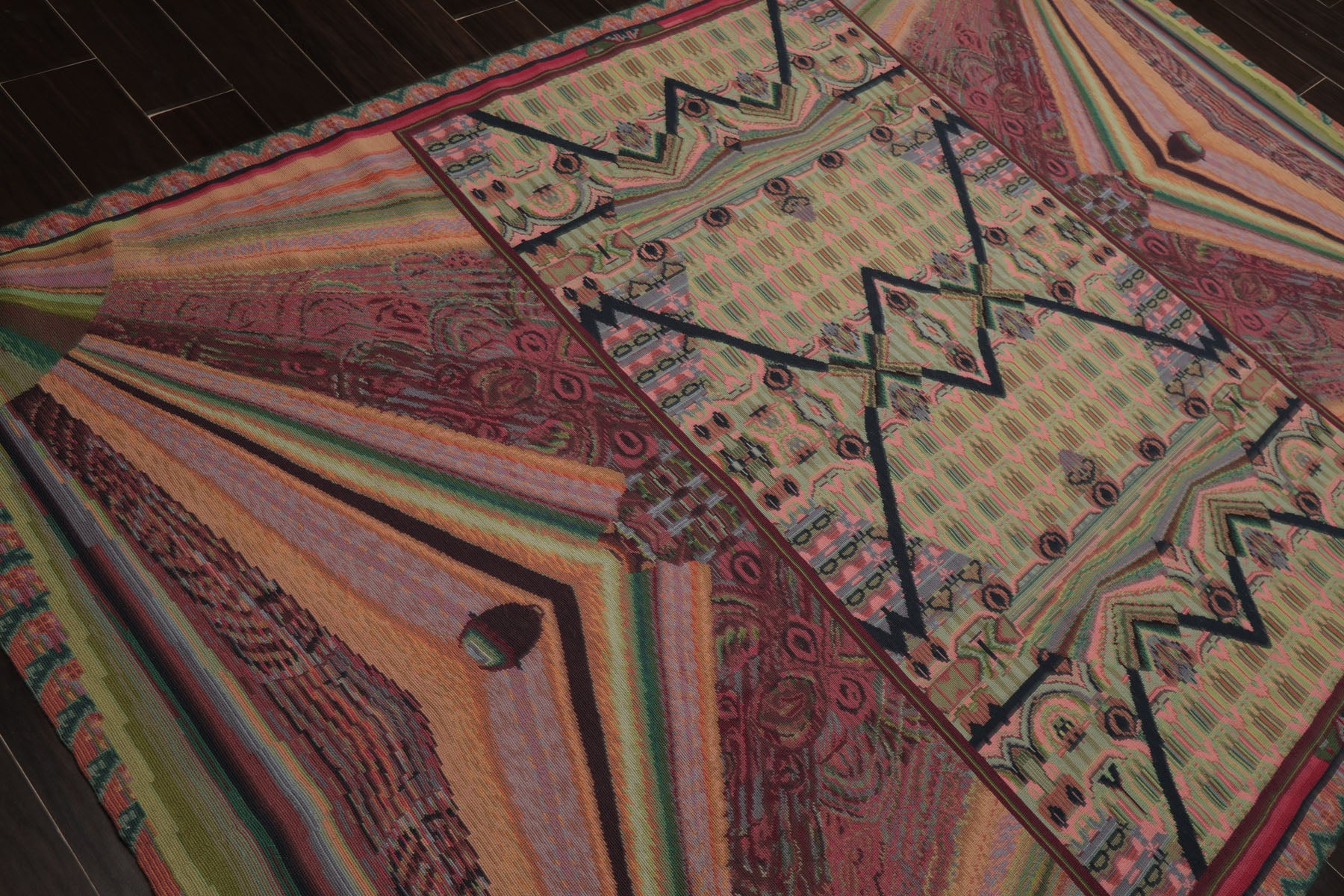 6x9 Lime, Pink, Teal Color Hand Woven French Needlepoint Wool Art Deco Oriental Rug