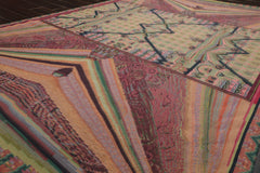 6x9 Lime, Pink, Teal Color Hand Woven French Needlepoint Wool Art Deco Oriental Rug