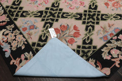5x8 Blush, Black, Aqua Color Hand Woven French Needlepoint Wool Traditional Oriental Rug