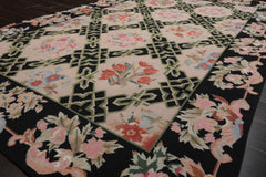 5x8 Blush, Black, Aqua Color Hand Woven French Needlepoint Wool Traditional Oriental Rug