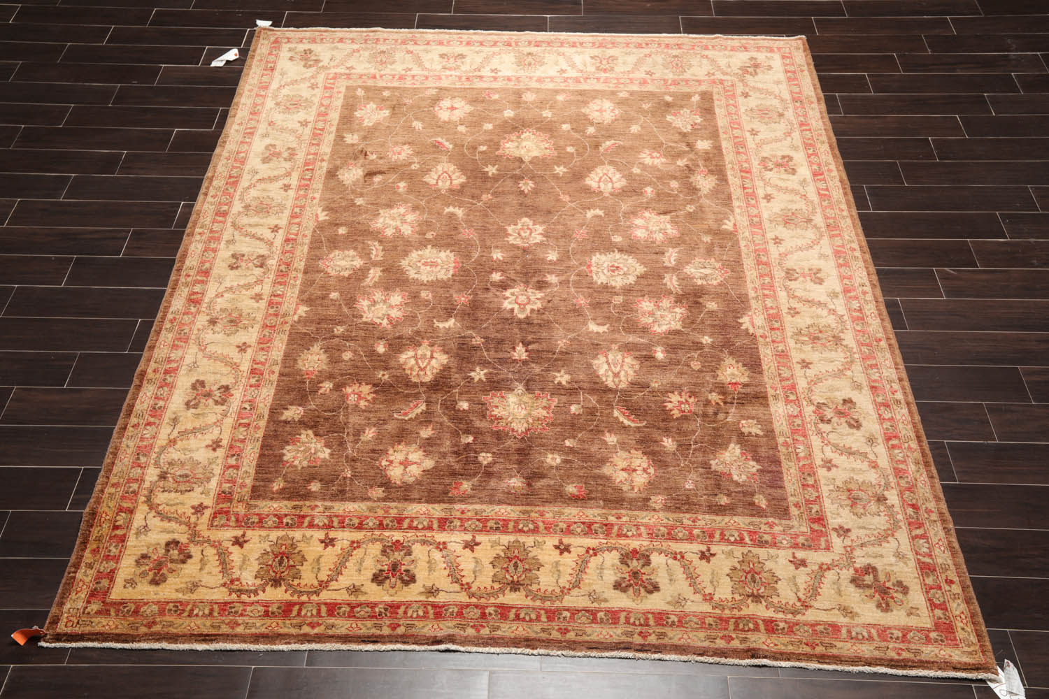 8x10 Brown, Beige, Coral Color Hand Knotted All-Over 100% Wool Traditional Oriental Rug