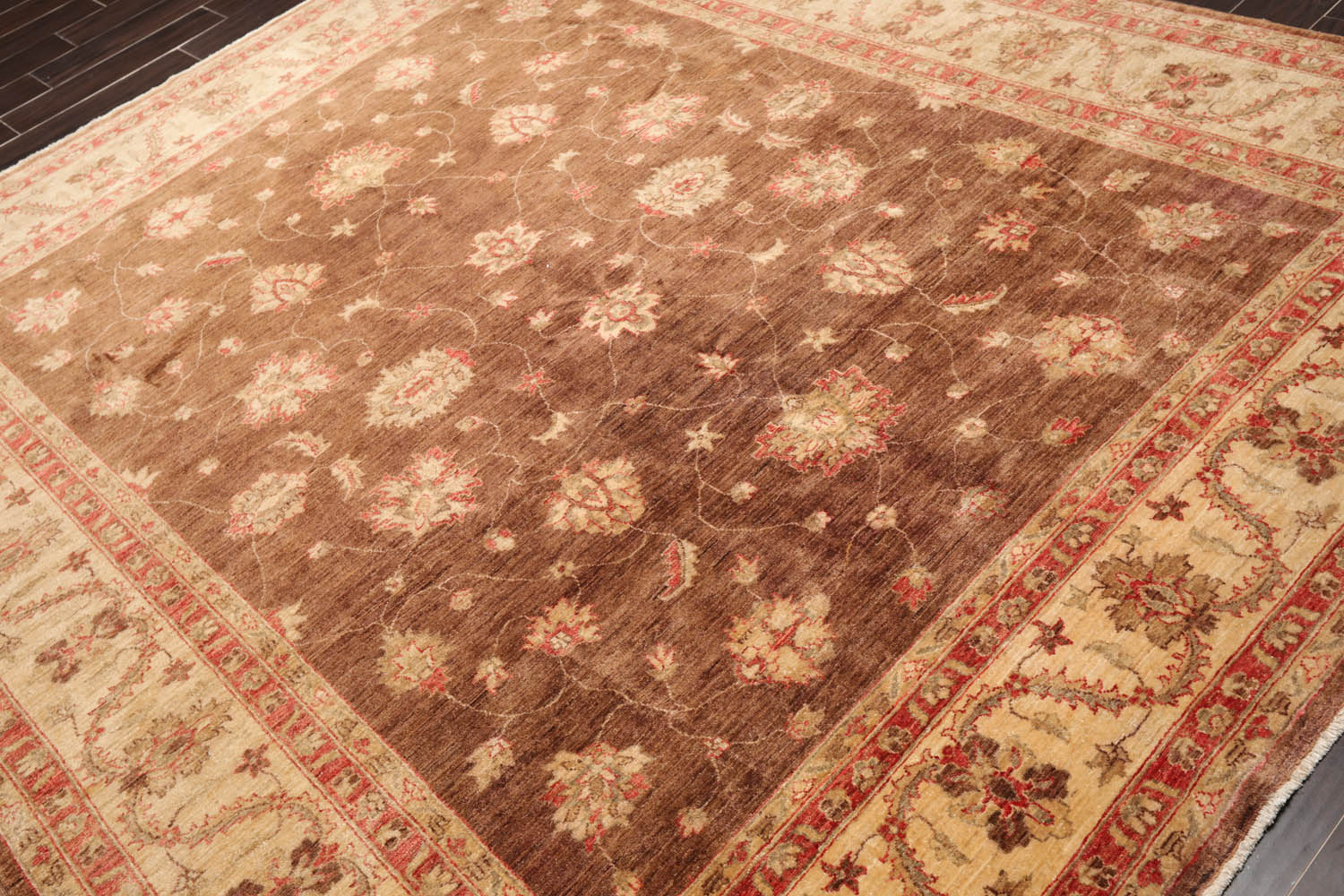 8x10 Brown, Beige, Coral Color Hand Knotted All-Over 100% Wool Traditional Oriental Rug