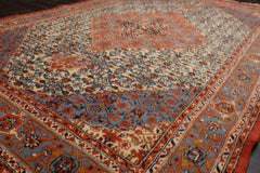 6x9 Ivory, Orange, Blue Color Hand Knotted Serapi New Zealand Wool Traditional Oriental Rug