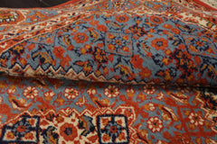 6x9 Ivory, Orange, Blue Color Hand Knotted Serapi New Zealand Wool Traditional Oriental Rug