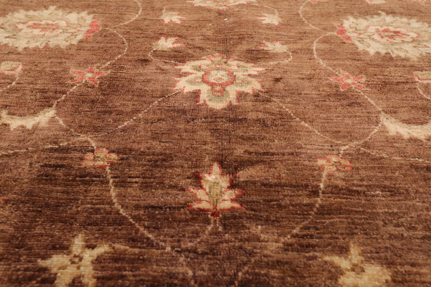 8x10 Brown, Beige, Coral Color Hand Knotted All-Over 100% Wool Traditional Oriental Rug