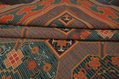 6x9 Teal, Orange, Gold Color Hand Woven French Needlepoint Wool Art Deco Oriental Rug