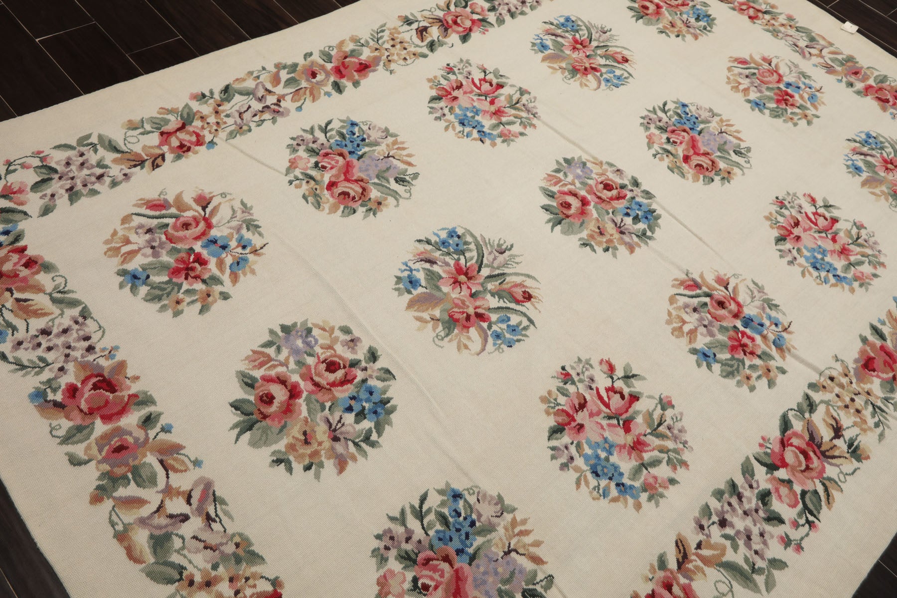 6x9 Ivory, Rose, Red Color Hand Woven French Needlepoint Wool Traditional Oriental Rug
