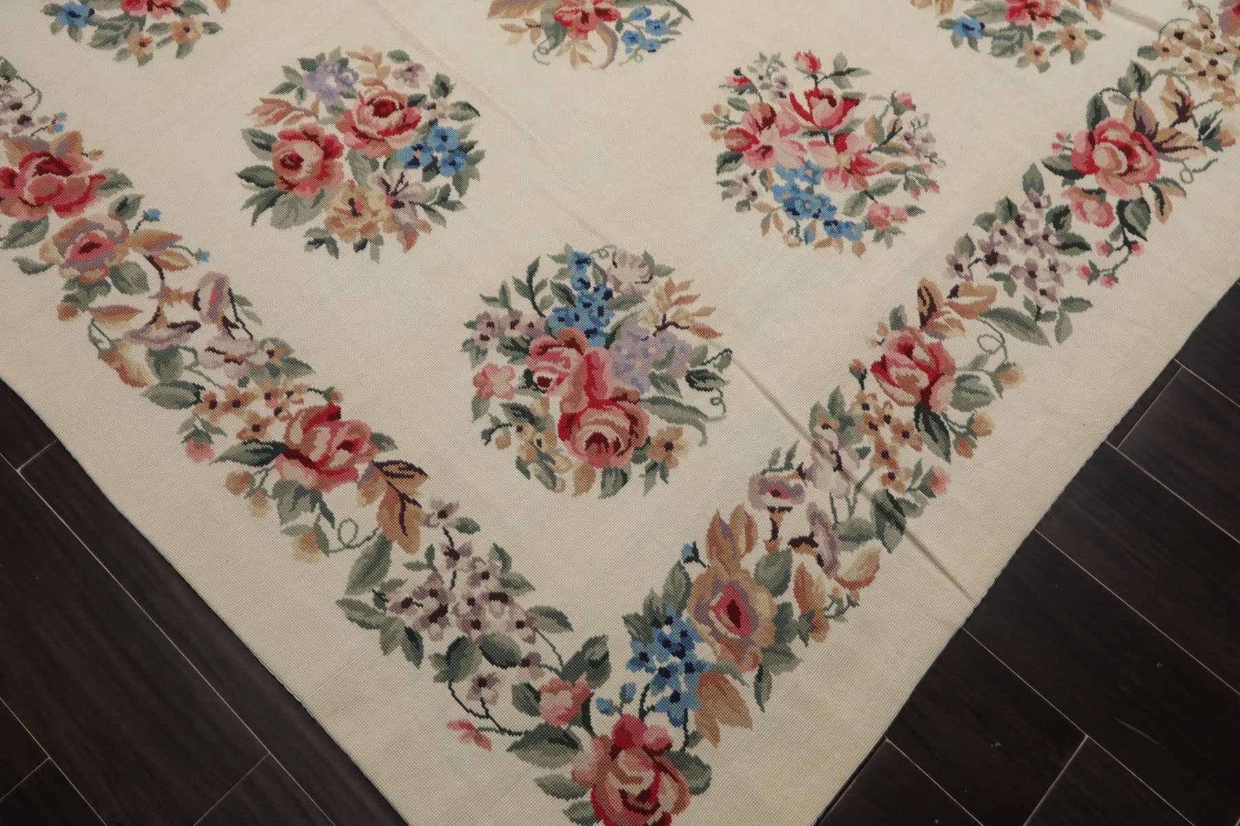6x9 Ivory, Rose, Red Color Hand Woven French Needlepoint Wool Traditional Oriental Rug