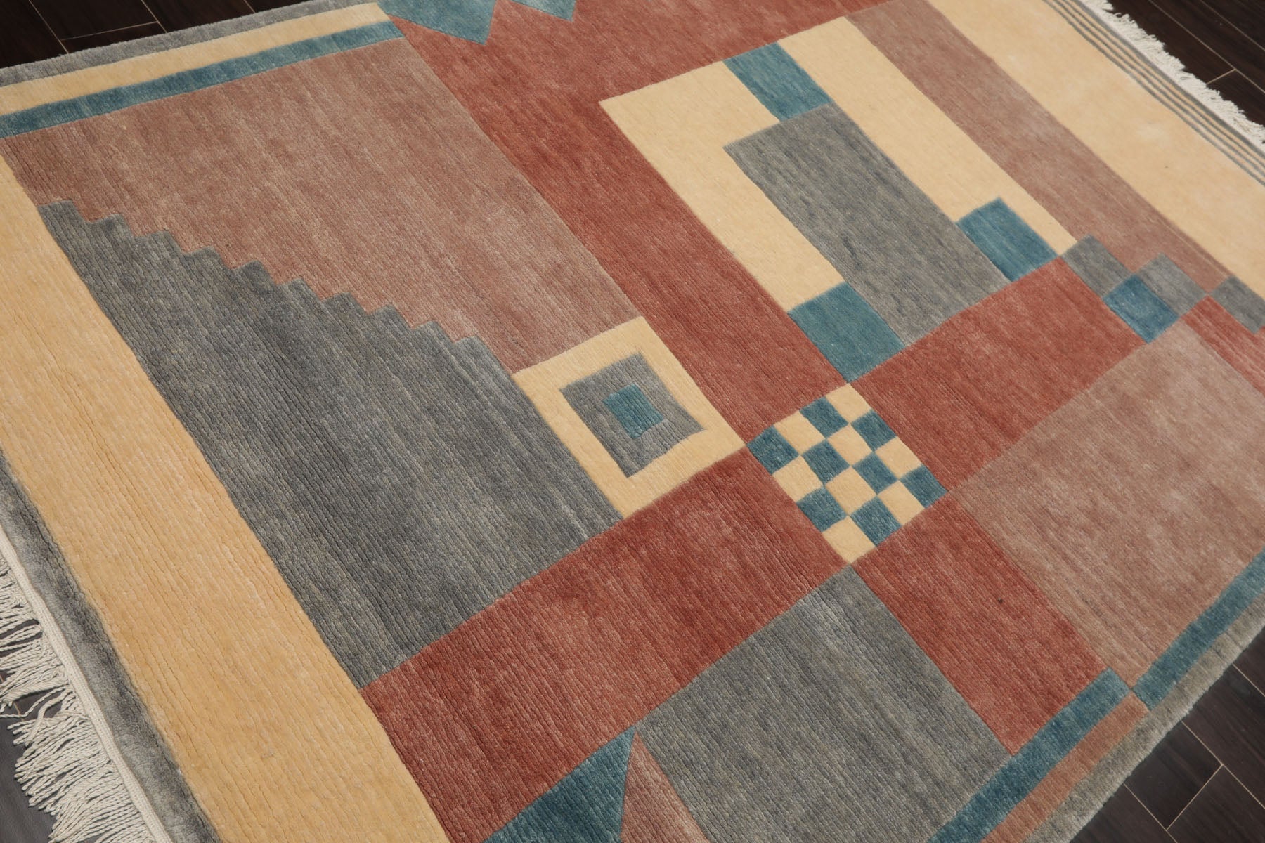 5x8 Gray, Ivory, Taupe Color Hand Knotted Tibetan New Zealand Wool Modern & Contemporary Oriental Rug
