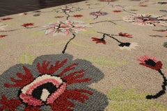 5x7 Taupe, Black, Ivory Color Hand Tufted Floral 100% Wool Transitional Oriental Rug