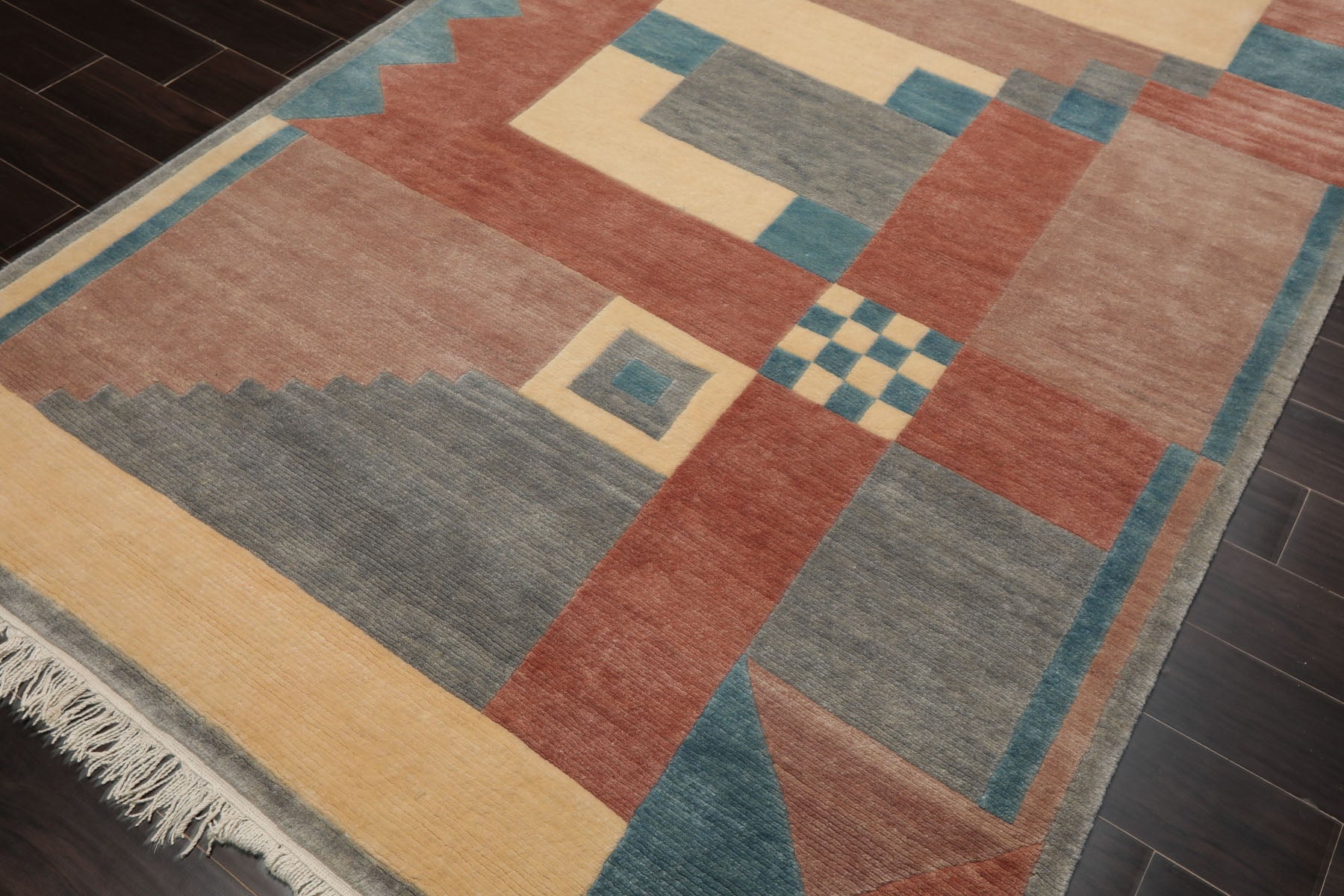 5x8 Gray, Ivory, Taupe Color Hand Knotted Tibetan New Zealand Wool Modern & Contemporary Oriental Rug
