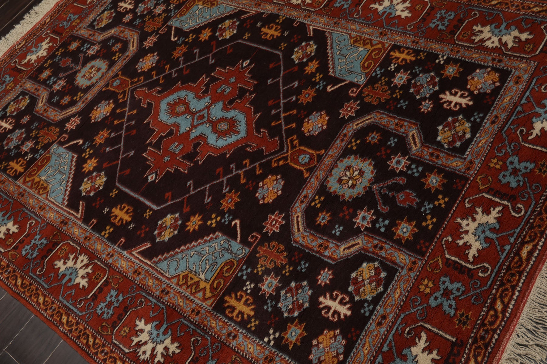 5x7 Chocolate, Burnt Orange, Blue Color Hand Knotted Oushak Wool Arts & Crafts Oriental Rug