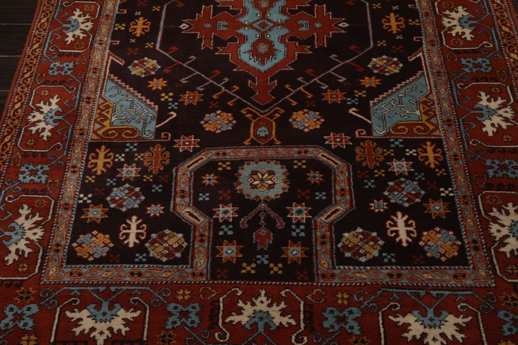5x7 Chocolate, Burnt Orange, Blue Color Hand Knotted Oushak Wool Arts & Crafts Oriental Rug
