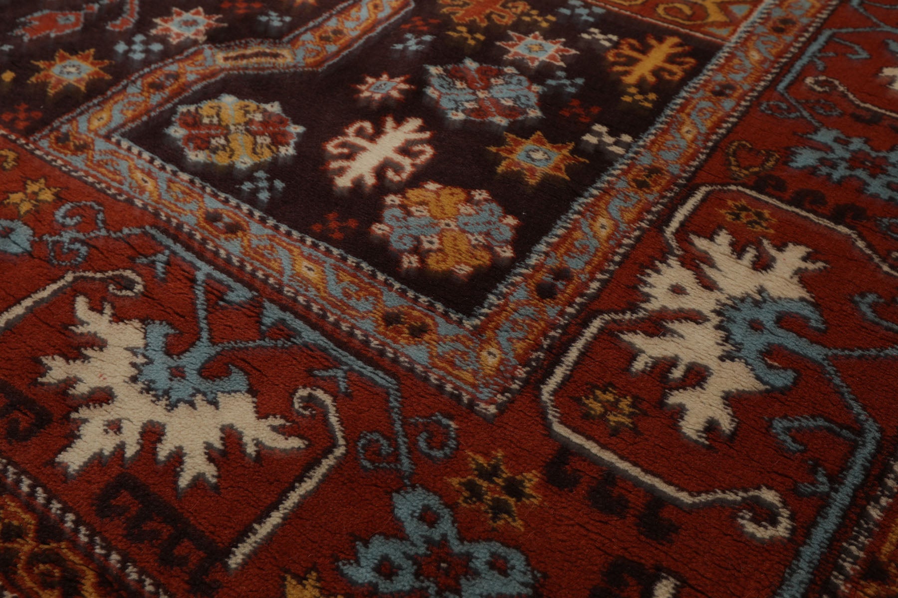 5x7 Chocolate, Burnt Orange, Blue Color Hand Knotted Oushak Wool Arts & Crafts Oriental Rug
